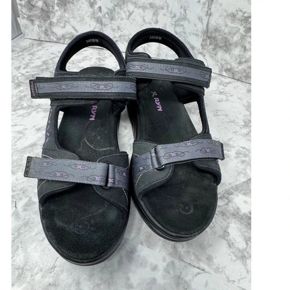 RYN Rocker Sole 💜Walking Sandals Black Purple Triple Strap orthopedic US 7.5 - Picture 3 of 10